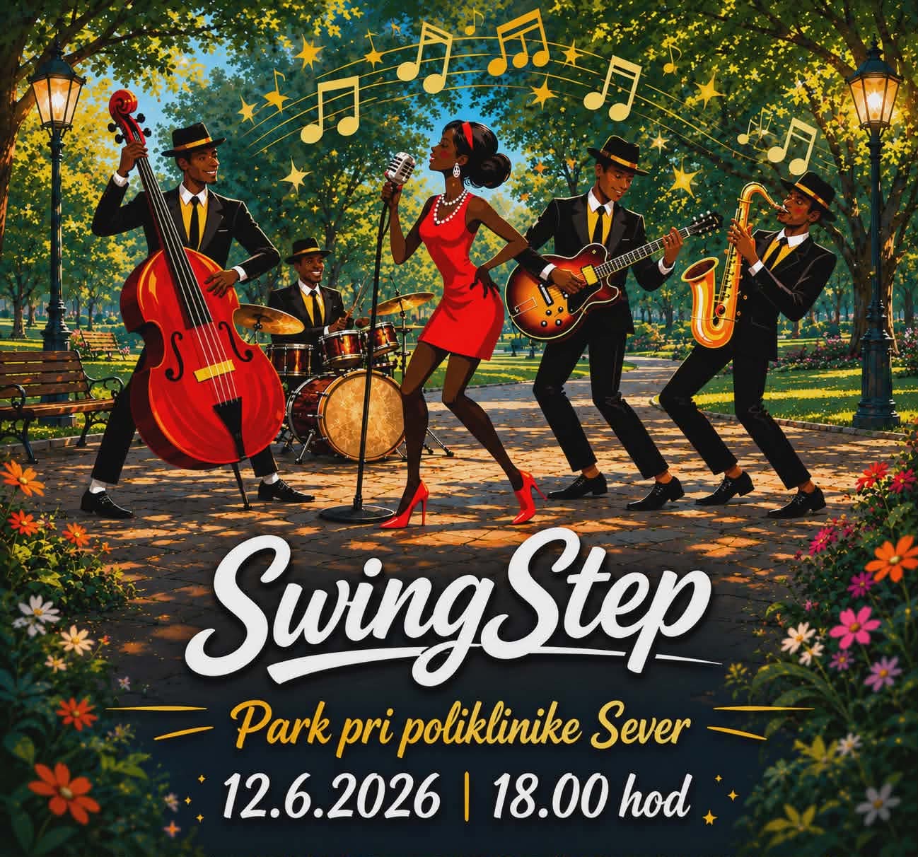 Plagát koncertu SwingStep — 12. 6. 2026